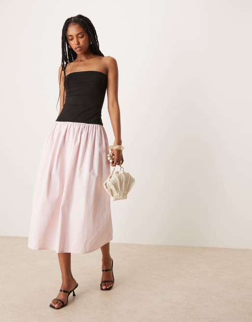 ASOS DESIGN colour block poplin mix bandeau maxi dress in pink, 4 of 4
