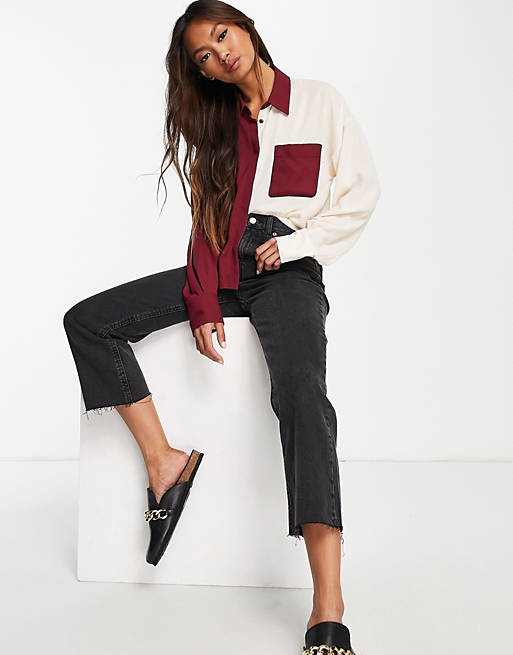 Women Shirts & Blouses/colour block shirt in berry and stone 
