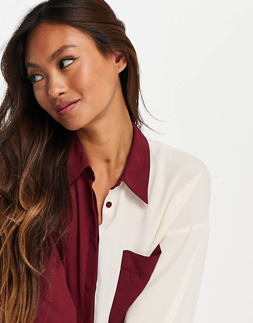 Women Shirts & Blouses/colour block shirt in berry and stone 