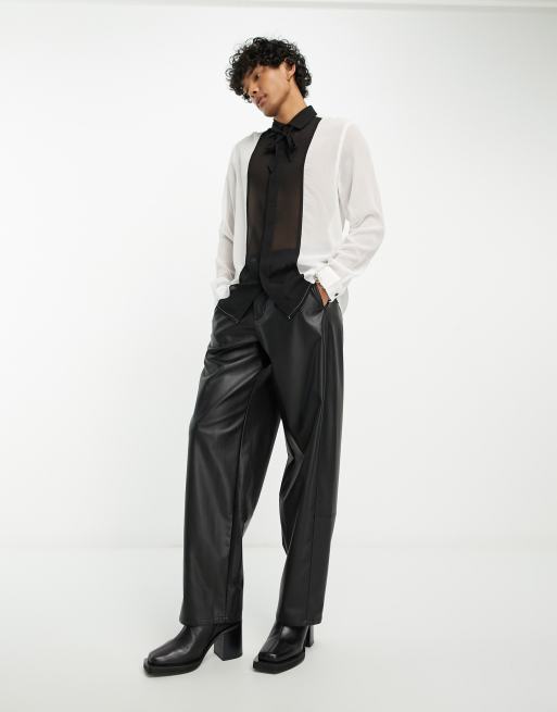 ASOS DESIGN colour block shirt in sheer crepe with contrast neck tie in  white, 4 of 4