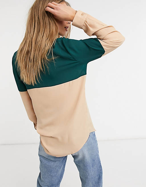 Women Shirts & Blouses/colour block shirt in teal and stone 