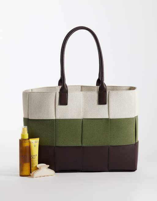 ASOS DESIGN colour block weave tote bag, 2 of 4