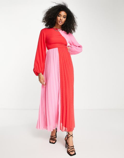 ASOS LUXE color block suit set in red & pink