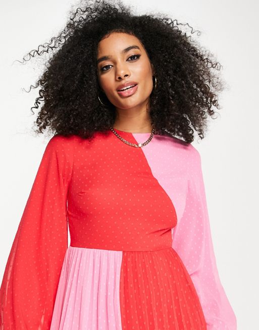 ASOS LUXE color block suit set in red & pink