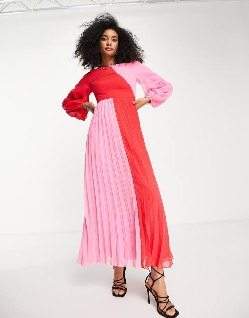 ASOS LUXE color block suit set in red & pink