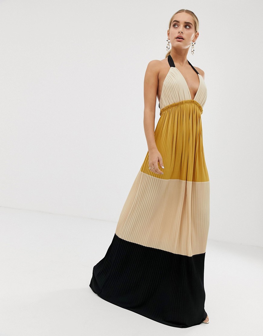 ASOS DESIGN colourblock pleated maxi dress-Multi