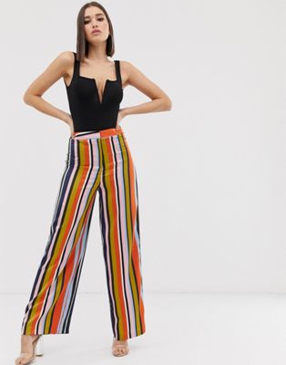ASOS DESIGN colourful stripe satin wide leg trousers co-ord | ASOS