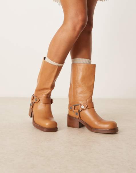 ASOS DESIGN - Colton - Bottes hauteur genou style camionneur en cuir de qualité supérieure avec harnais - Camel - view 1