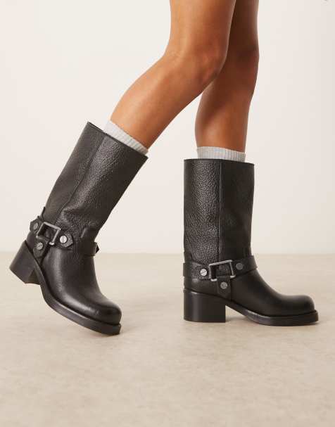 ASOS DESIGN - Colton - Bottes hauteur genou style camionneur en cuir de qualité supérieure avec harnais - Noir - view 1
