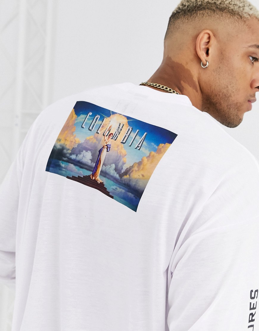 ASOS DESIGN Columbia Pictures oversized long sleeve t-shirt with back and body print-White