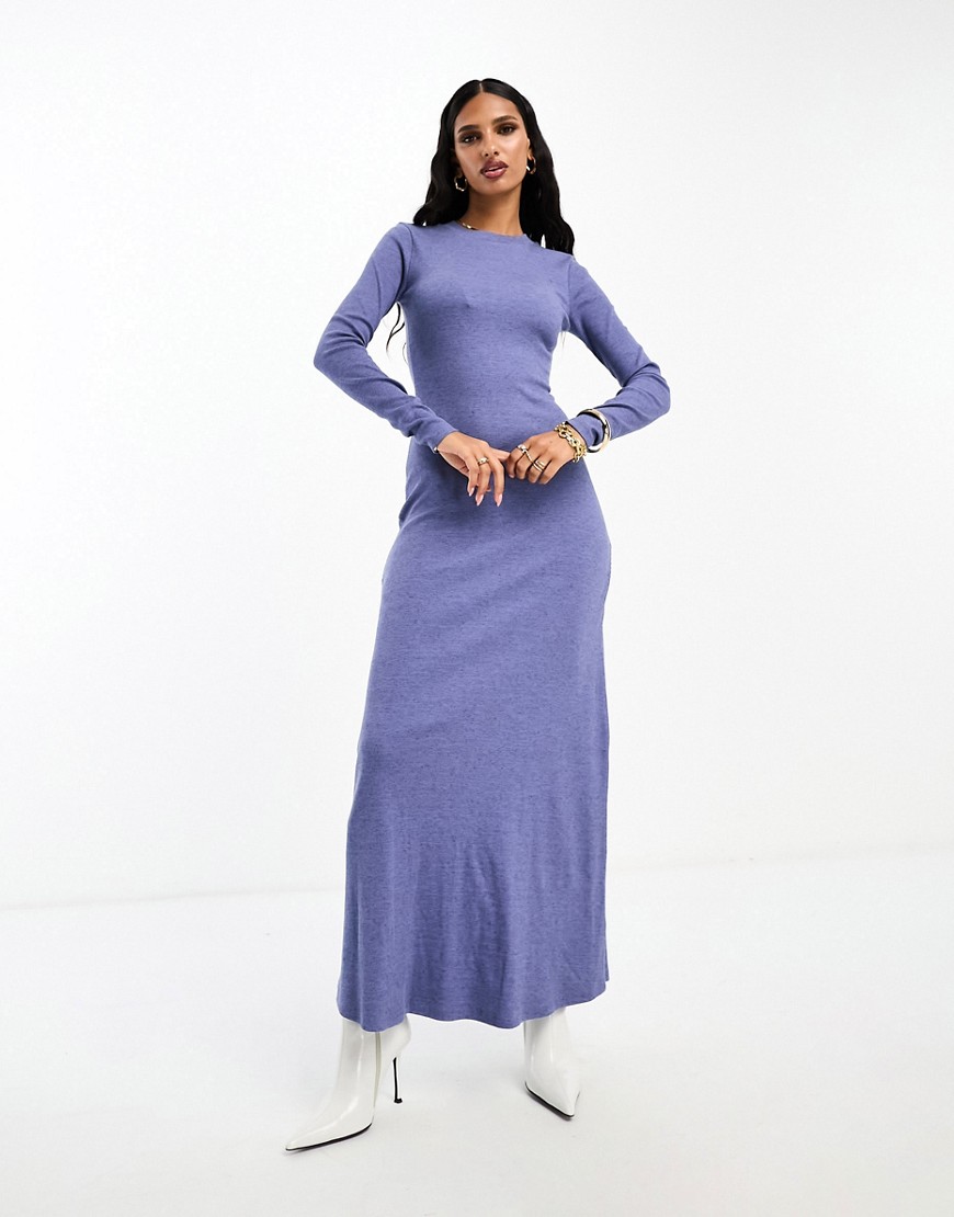 Asos Design Column Maxi Dress With Crew Neck In Blue
