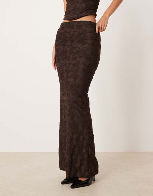 ASOS DESIGN column maxi skirt in chocolate burnout floral - part of a set, 2 of 5