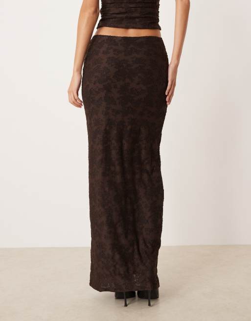 ASOS DESIGN column maxi skirt in chocolate burnout floral - part of a set, 4 of 5