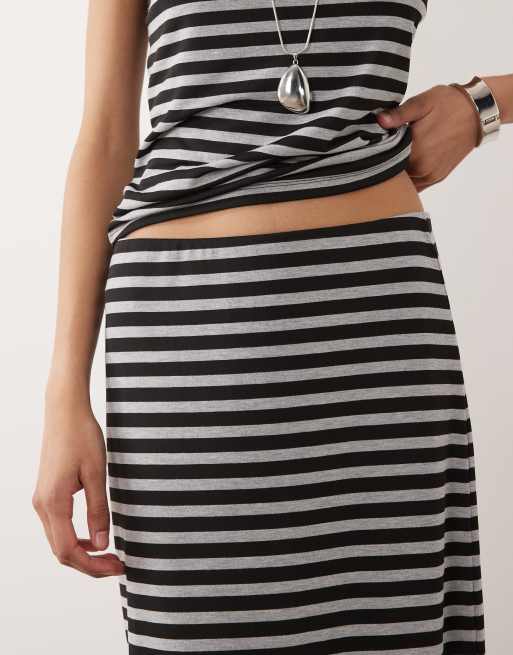 ASOS DESIGN column maxi skirt in grey and black stripe (part of a set), 3 of 5