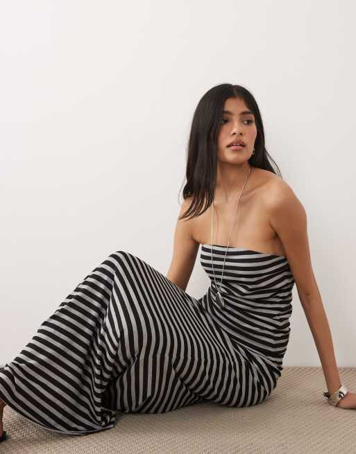 ASOS DESIGN column maxi skirt in grey and black stripe (part of a set), 4 of 5