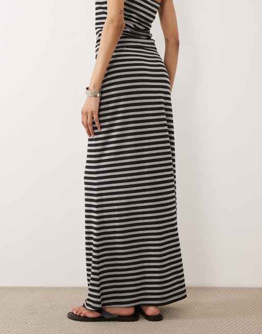 ASOS DESIGN column maxi skirt in grey and black stripe (part of a set), 5 of 5