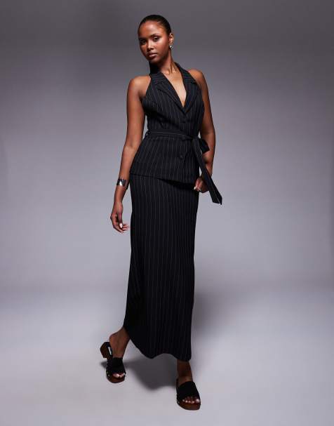 ASOS DESIGN column maxi skirt in pinstripe - part of a set - view 1