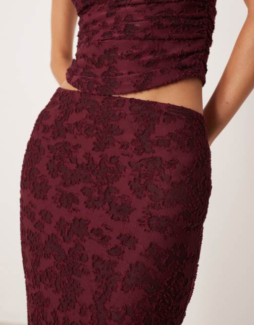 ASOS DESIGN column maxi skirt in wine burnout floral (part of a set), 2 of 5