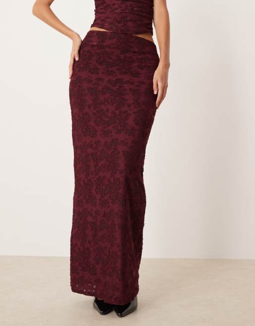 ASOS DESIGN column maxi skirt in wine burnout floral (part of a set), 3 of 5