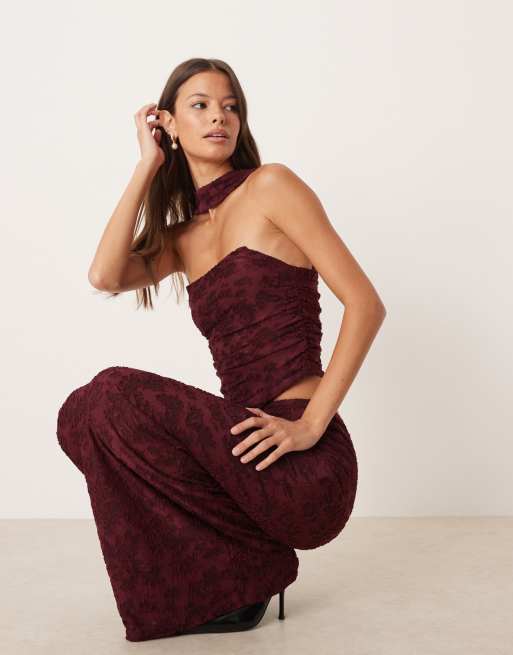 ASOS DESIGN column maxi skirt in wine burnout floral (part of a set), 4 of 5