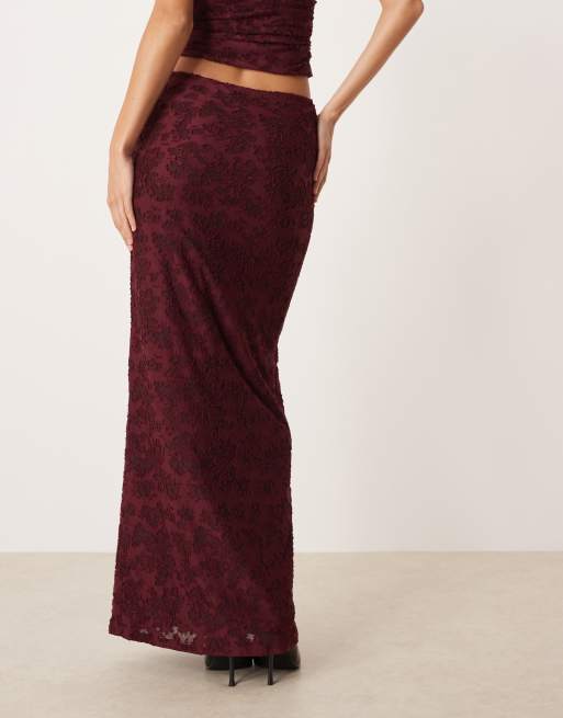 ASOS DESIGN column maxi skirt in wine burnout floral (part of a set), 5 of 5