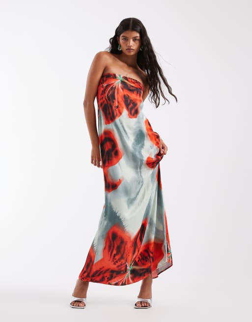 ASOS DESIGN Column-Maxikleid mit Bandeau-Ausschnitt und Allover-Blumenmuster, 2 von 4