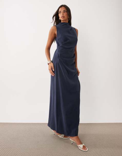 ASOS DESIGN Column-Maxikleid mit lockerer Hüfte in Marineblau - view 1