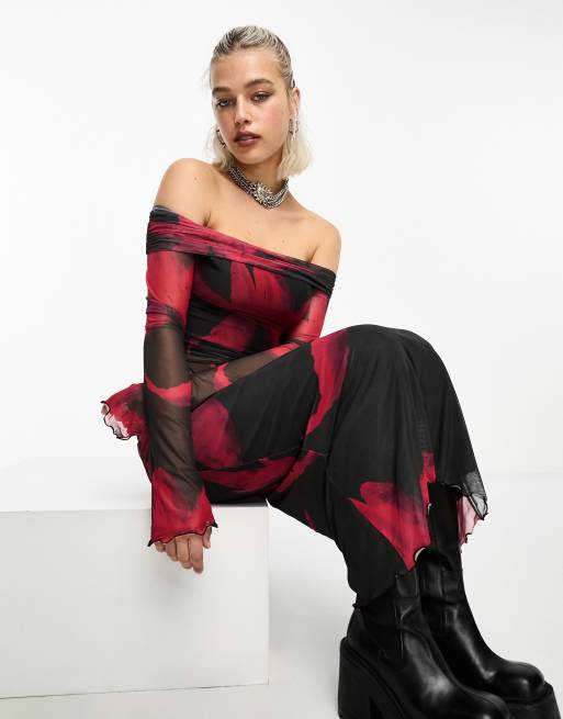  ASOS DESIGN column mesh midi skirt in graphic print - part of a set 