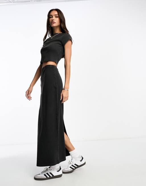 Asos Design Column Midi Skirt In Washed Black Part Of A Set Asos 6274