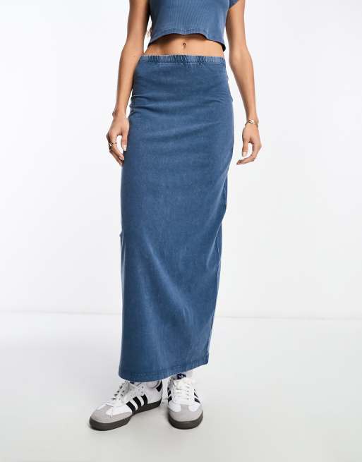 ASOS DESIGN column midi skirt in washed denim blue ASOS