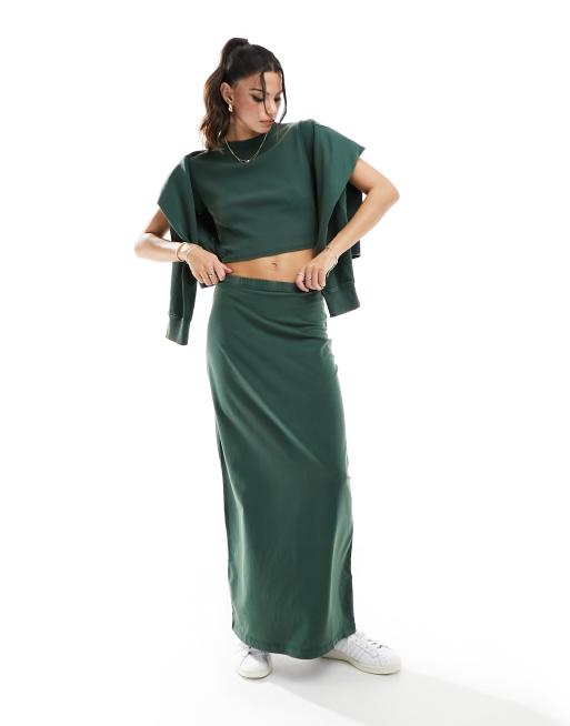 ASOS DESIGN column midi skirt in washed pine green (part of a set)
