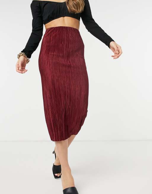 Asos Design Column Plisse Midi Skirt In Wine Co Ord Asos 5420