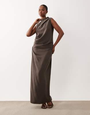 Asos Design Column Slouchy Hip Maxi Dress In Nude