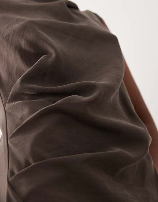 ASOS DESIGN column slouchy hip maxi dress in chocolate, 2 of 4