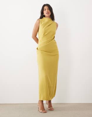 Asos Design Column Slouchy Hip Maxi Dress In Yellow