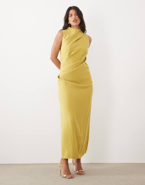 ASOS DESIGN column slouchy hip maxi dress in golden olive - view 1