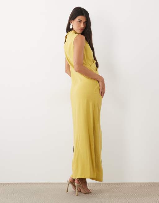 ASOS DESIGN column slouchy hip maxi dress in golden olive, 4 of 4