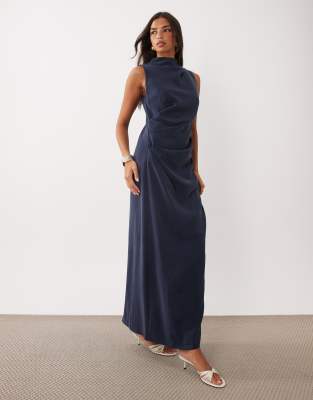 Asos Design Column Slouchy Hip Maxi Dress In Blue