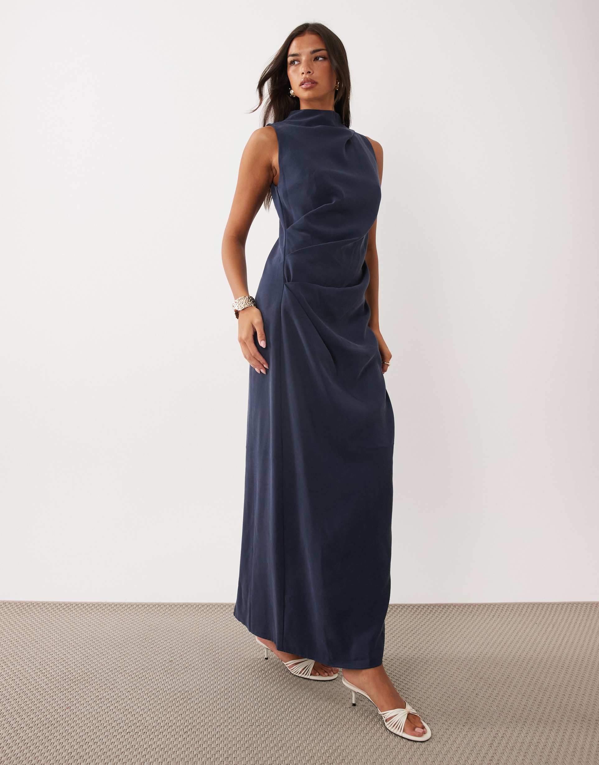 asos design column slouchy hip maxi dress in navy