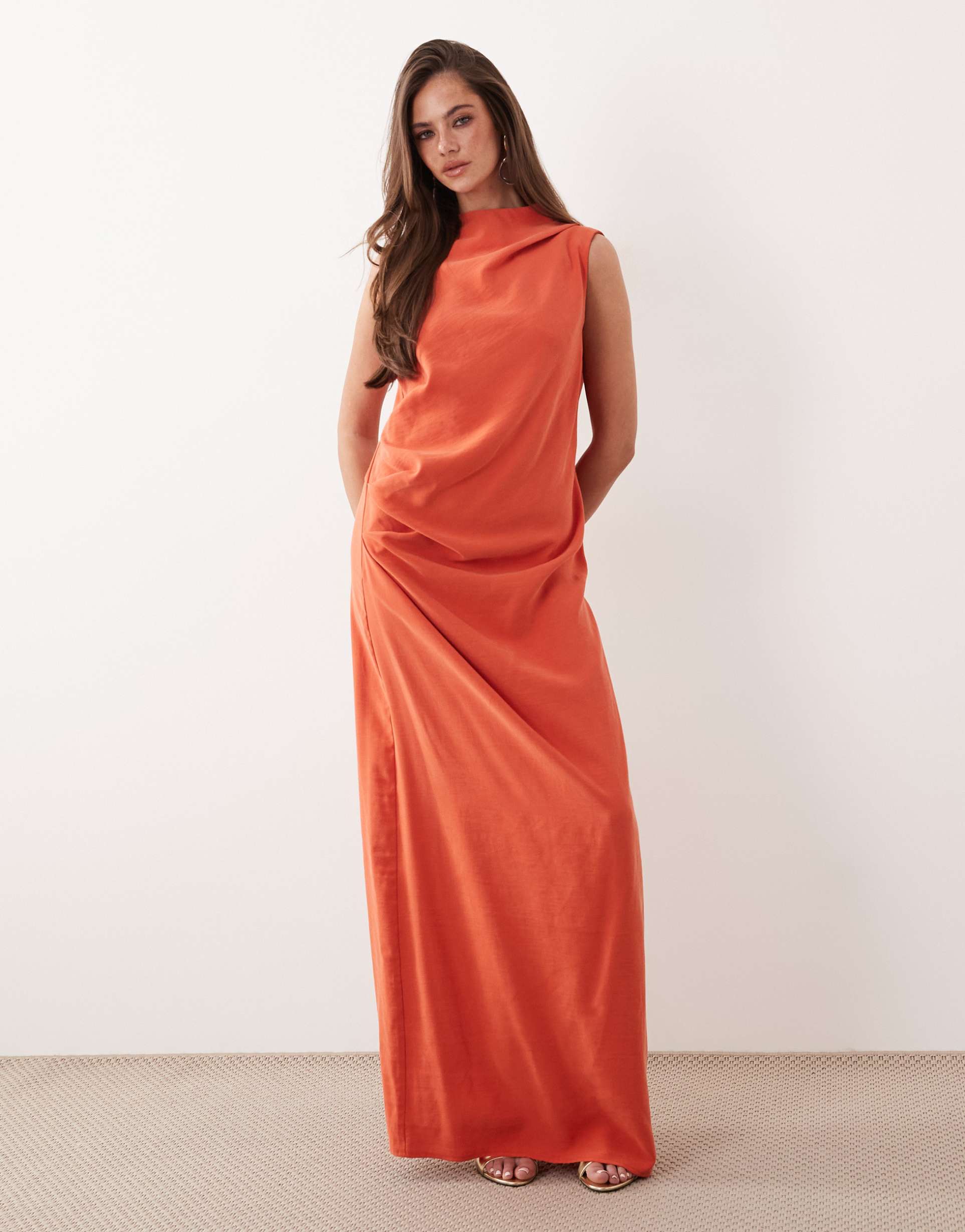 asos design column slouchy hip maxi dress in orange
