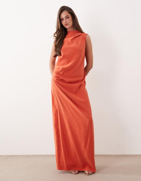 ASOS DESIGN column slouchy hip maxi dress in orange