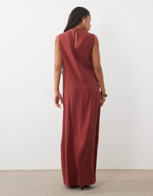 ASOS DESIGN column slouchy hip maxi dress russet brown, 4 of 4
