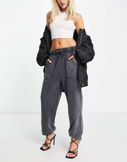 ASOS DESIGN combat jogger with utility pockets in washed charcoal