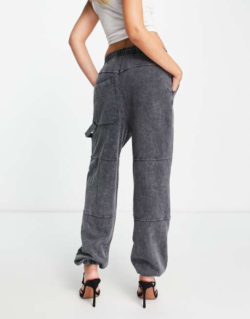 ASOS DESIGN combat jogger with utility pockets in washed charcoal