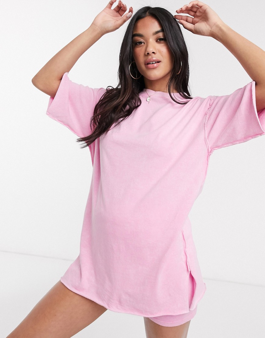 ASOS DESIGN - Combi-set - Extra oversized T-shirt met zichtbare naden en wassing in roze