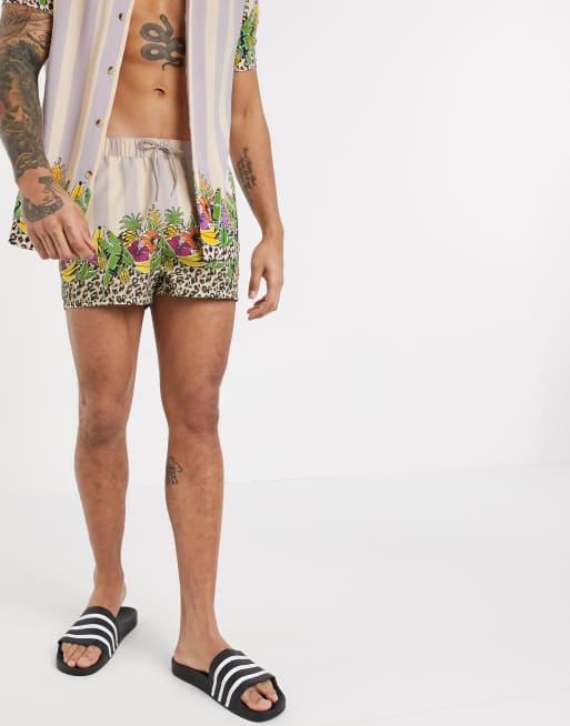 ASOS DESIGN - Combi-set korte zwemshort met strepen en fruitprint in pastelkleur, 3 van 4