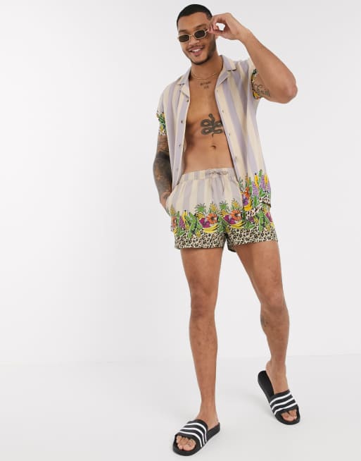 ASOS DESIGN - Combi-set korte zwemshort met strepen en fruitprint in pastelkleur, 4 van 4