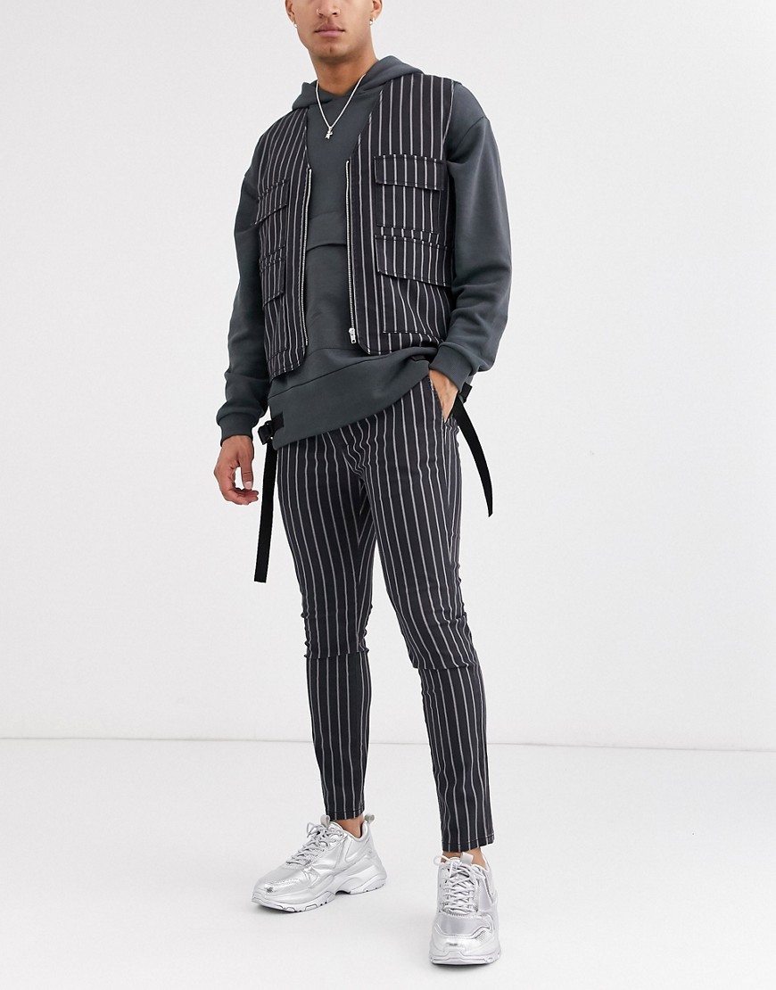 ASOS DESIGN - Combi-set - Skinny broek met krijtstreep-Zwart