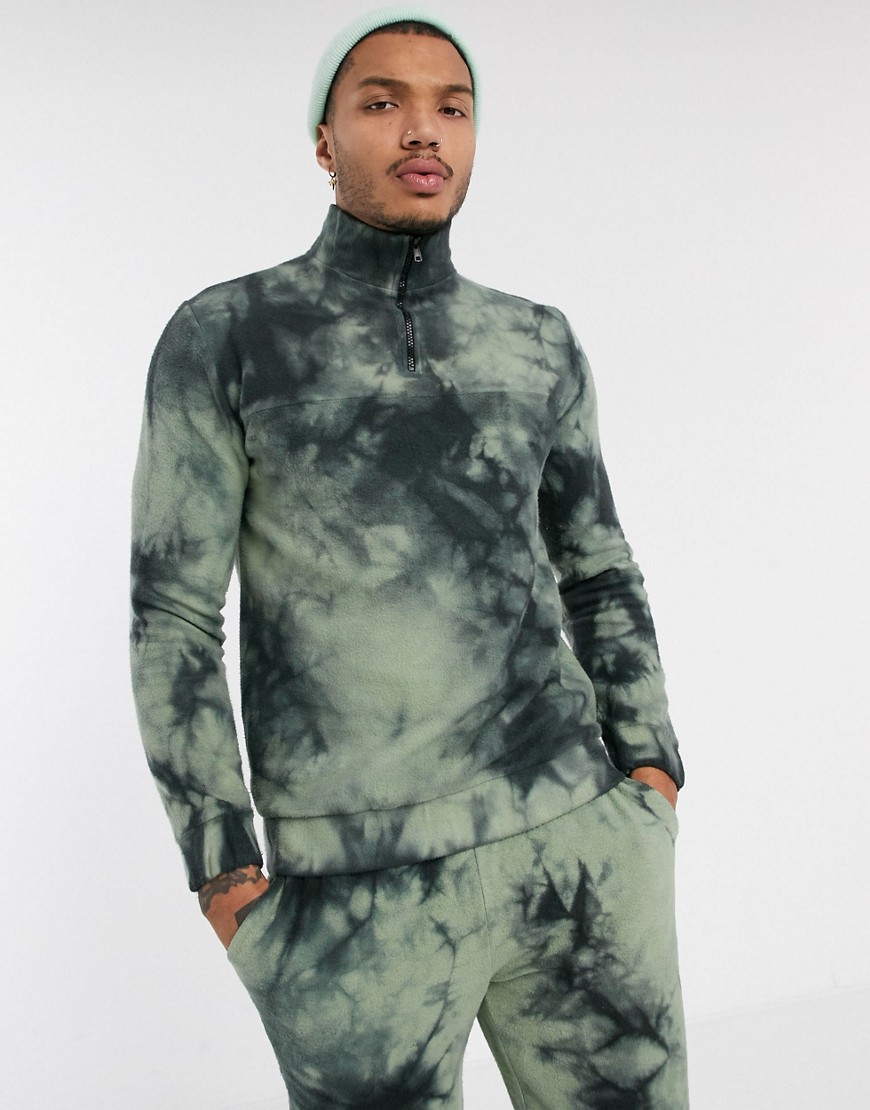 ASOS DESIGN - Combi-set - Sweatshirt van polar fleece met korte rits en tie-dye-Grijs
