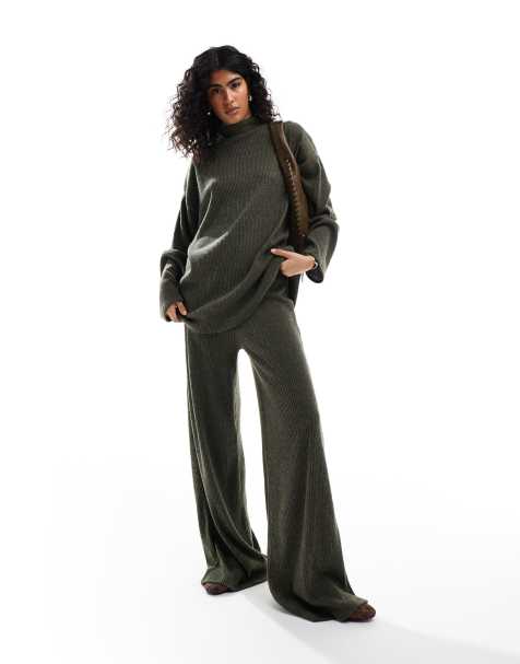 ASOS DESIGN - Combinaison 2-en-1 effet superposé en maille côtelée effet brossé - Kaki - view 1